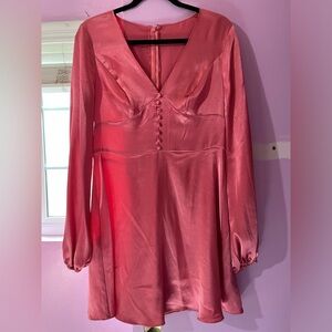 Pink long sleeve David’s bridal dress